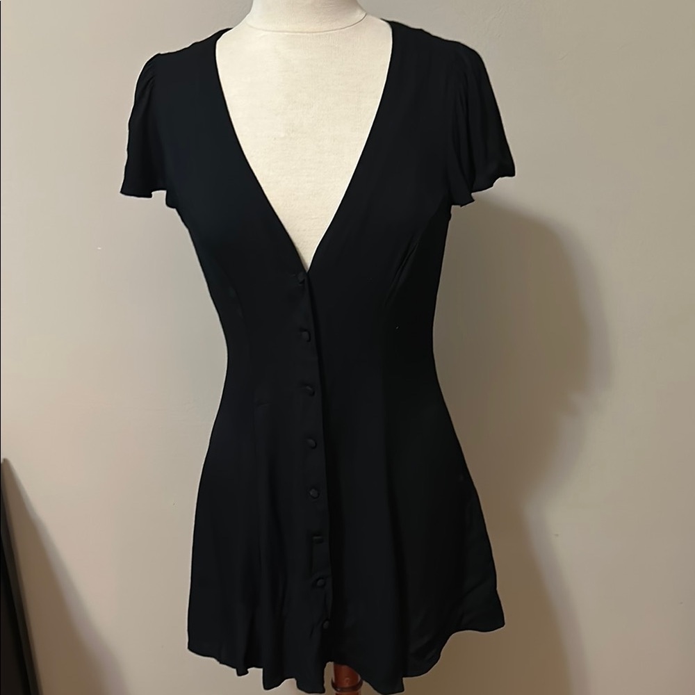 Reformation Button Down Skater Mini Dress, Black, Size 6.